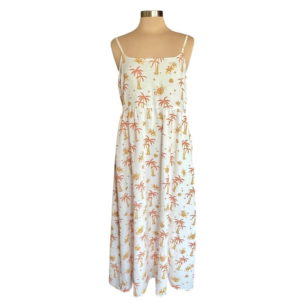 Japna Tropical Print Maxi Dress Sundress LARGE Palm Tree Print Spagetti Straps